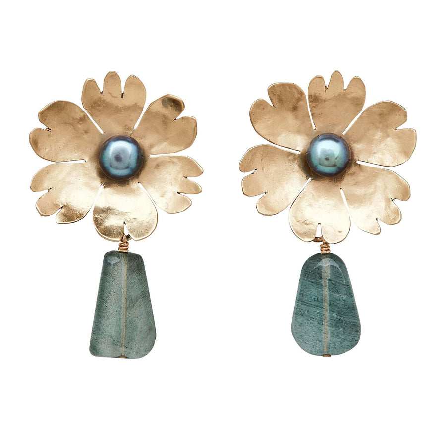 Earring CARNATION BRONZE AQUAMARINE EARRING CARNATION BRONZE AQUAMARINE EARRING JCE486 Julie Cohn Design Artisan Bronze Jewelry Handmade