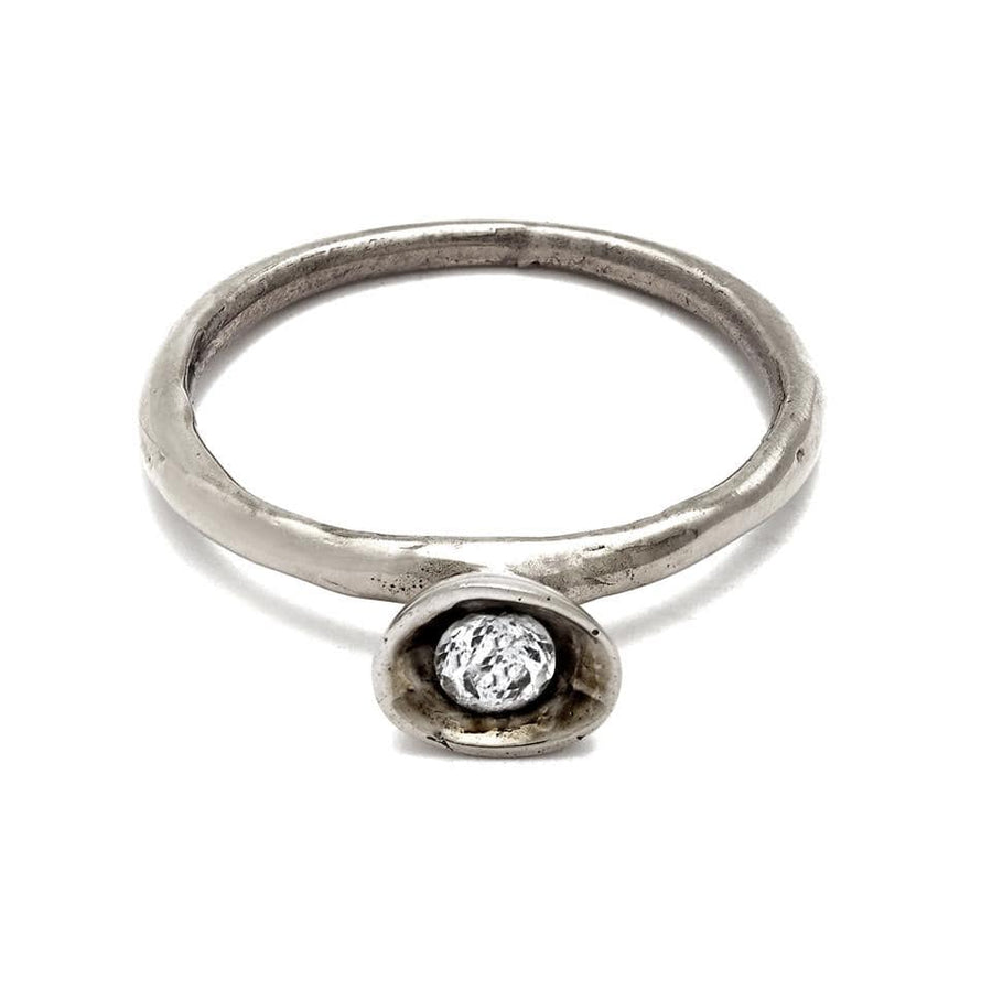 Sterling Silver Cup Ring with White Topaz JCR7 Julie Cohn Design Artisan Bronze Jewelry Handmade